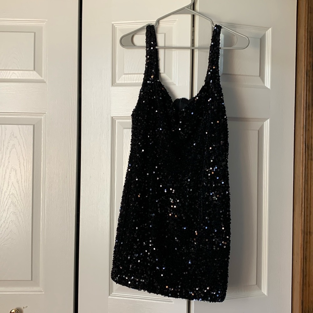 Forever 21 Black Sequin Mini Dress, Size M - Picture 2 of 5